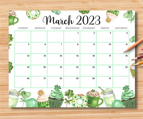 Editable March 2023 Calendar Happy Stpatricks Day With Etsy Singapore