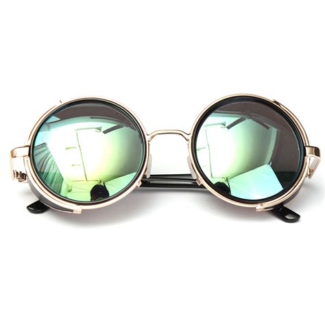 mirror lens round glasses cyber goggles steampunk sunglasses vintage retro new ebay