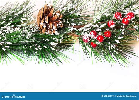 Pine Branches With Christmas Ornaments Stock Photo Image 63256579