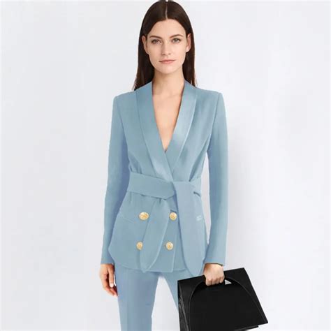2 Piece Blue Pant Suits Formal Ladies Office Ol Uniform Designs Women