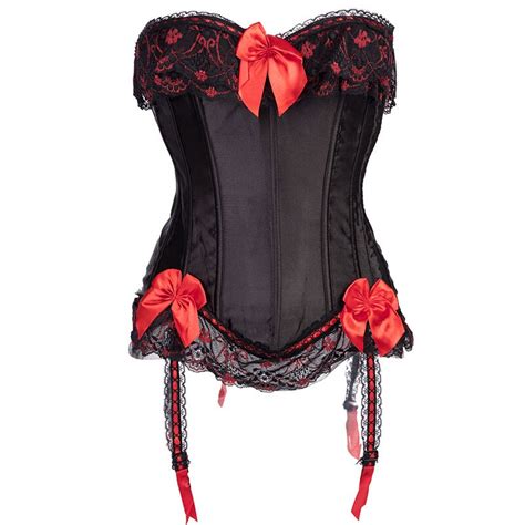 s 6xl fashion black lace corset with red bow ruffle for women corset and bustier outwear