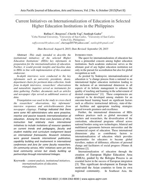 Pdf Current Initiatives On Internationalization Of Education In