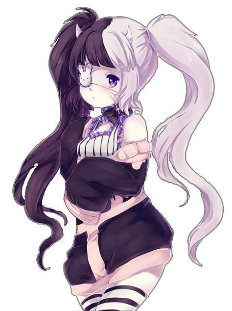 Anime Girl Goth Pastel Twotone Hair White Black Eyepatc