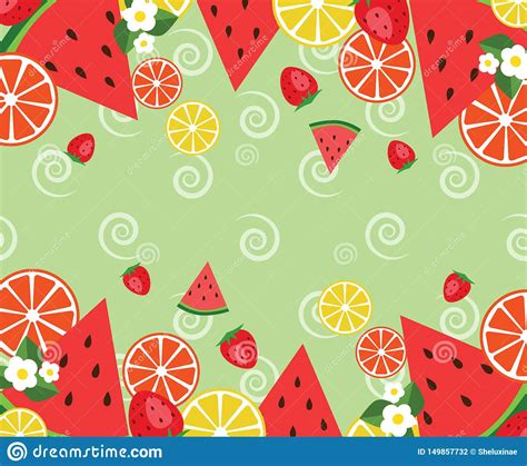 Frame Template Withwatermelons Oranges Strawberries And Flowers