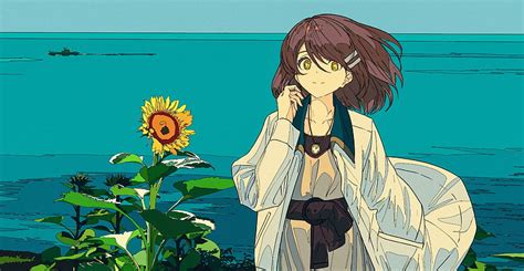 Anime Girl Sunflower Brown Hair Polychromatic Anime Hd Wallpaper