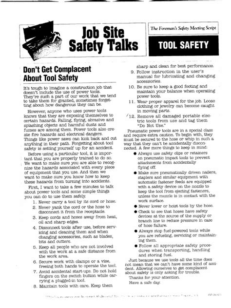 Tool Safety Toolbox Talk Pdf Occupational Safety And Health