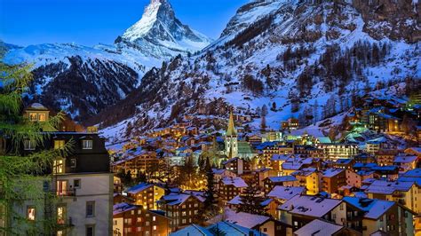 Winter At Zermatt Valley Switzerland Wallpaper Download 5120x2880