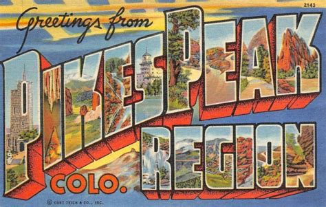 Pikes Peak Region Colorado Large Letter Linen Greetings C1940s Vintage