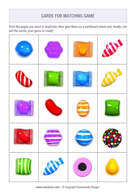 Printable Matching Game For Kids Candy Crush Print And Cut Out The