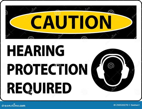 Caution Hearing Protection Required Sign On White Background Stock