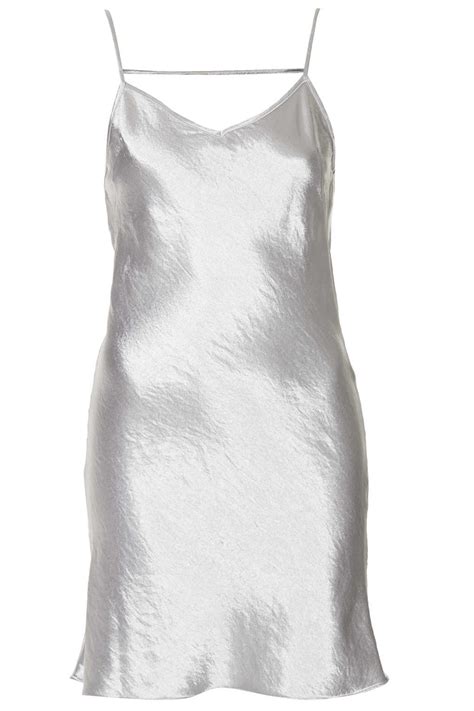 Lyst Topshop Petite Satin Mini Slip Dress In Metallic
