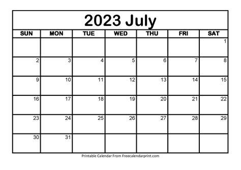 July 2023 Calendar Printable Pdf Blank Templates Print Now Free