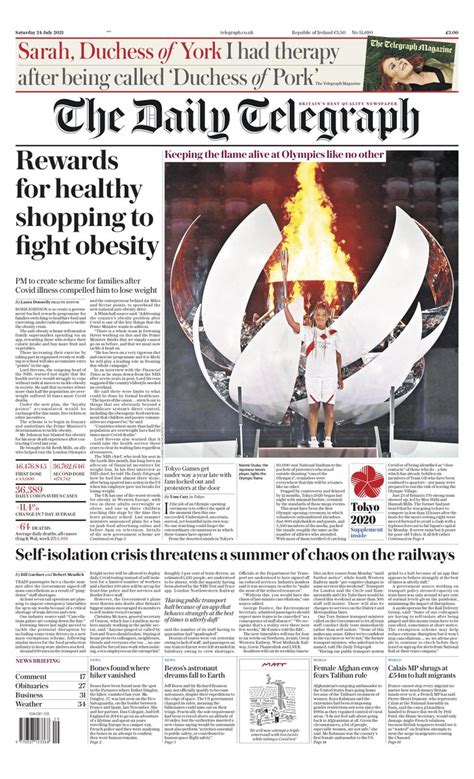 Daily Telegraph Front Page 24th Of July 2021 Tomorrows Papers Today