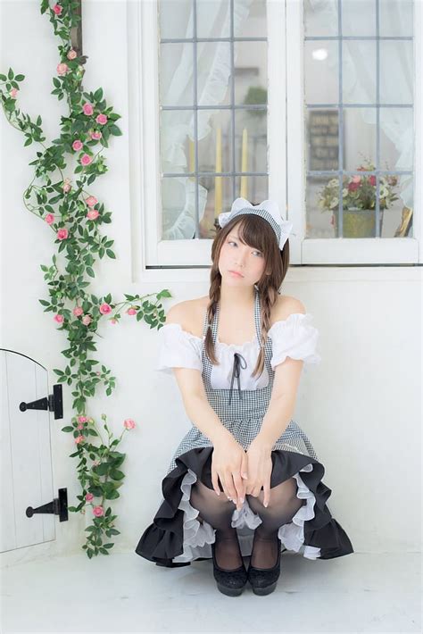 hd wallpaper marina amatsu japanese women asian twintails maid black stockings wallpaper