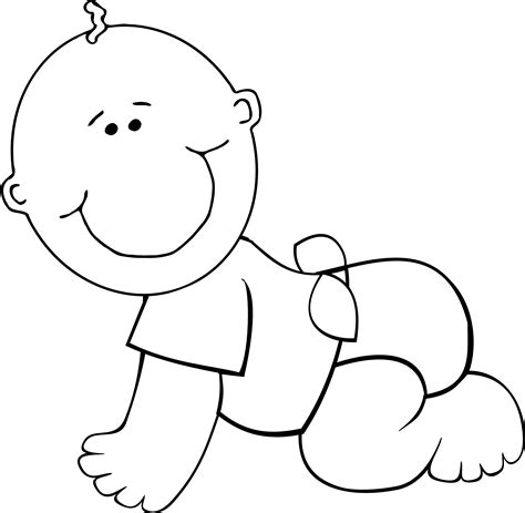 Baby Boy Crawling Black White Line Art Coloring Book Colouring