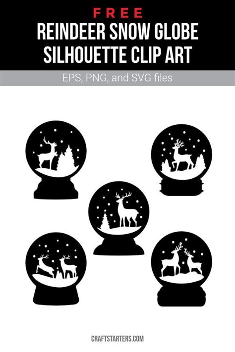 Snow Globe Silhouette Clip Art With Reindeers And Trees In The Snow On