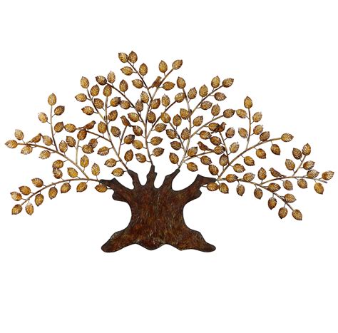 Decmode Brown Metal Indoor Outdoor Tree Wall Decor With Leaves