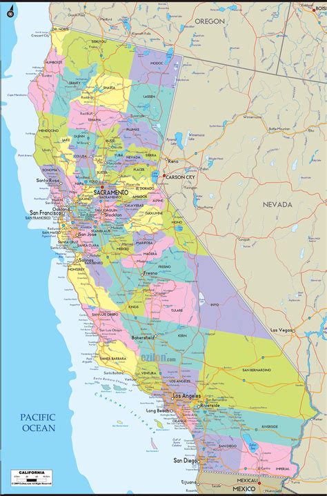 Political Map Of California Ezilon Maps
