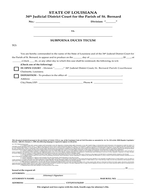 Louisiana Subpoena Form Fill Online Printable Fillable Blank