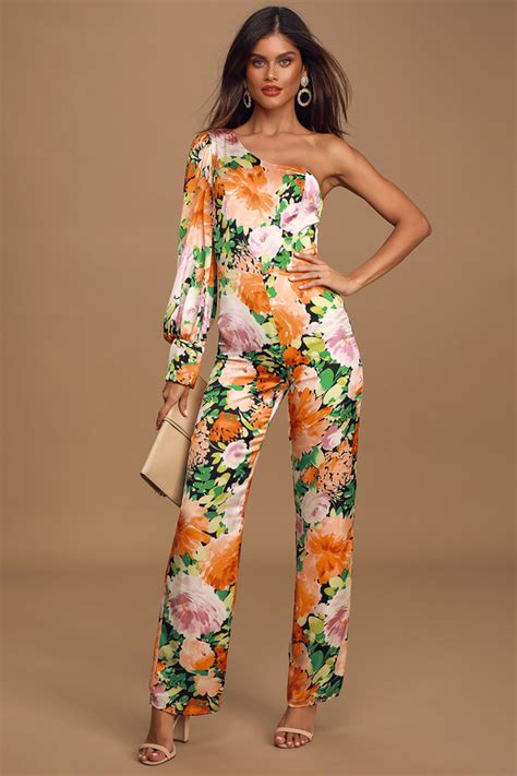 Floral Print Jumpsuit Satin Jumpsuit One Shoulder Jumpsuit Lulus