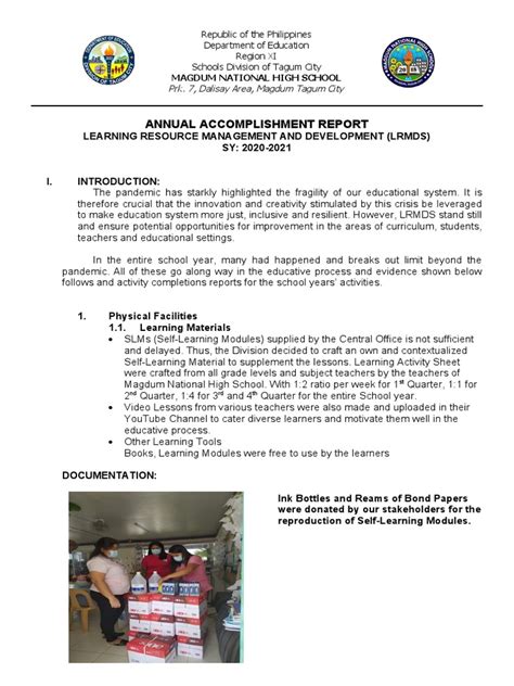 Accomplishment Report Lrmds Pdf Teachers Cognition