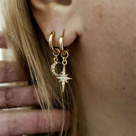 Moon And Star Hoop Earrings Set By Misskukie Earring Set Pretty