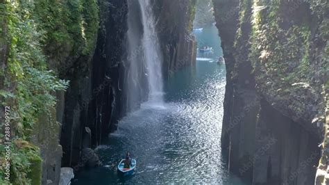 Waterfall And Boat At Takachiho Gorge In Takachiho Miyazaki Kyushu