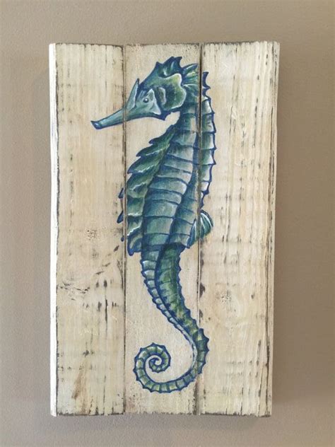 Original Seahorse Hand Painted On Reclaimed Pallet Wood Hand Painted