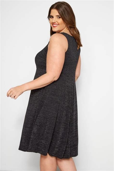 black sparkle skater dress plus size 16 to 36 yours clothing