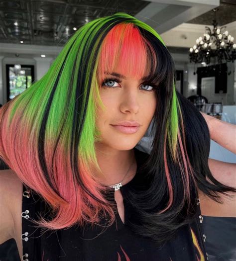 40 Crazy Hair Colour Ideas To Try In 2022 Neon Green And Coral Dark