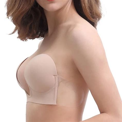 Self Adhesive Silicone Brassiere Strapless Sticky Deep U Plunge Bra Invisible Push Up Bra Formal