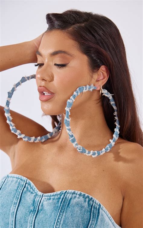 blue denim wrap xxl hoop earrings prettylittlething