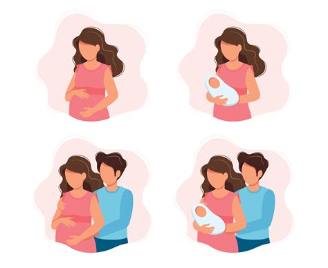 Pregnancy And Parenthood Concept Illustrations Different Scenes With