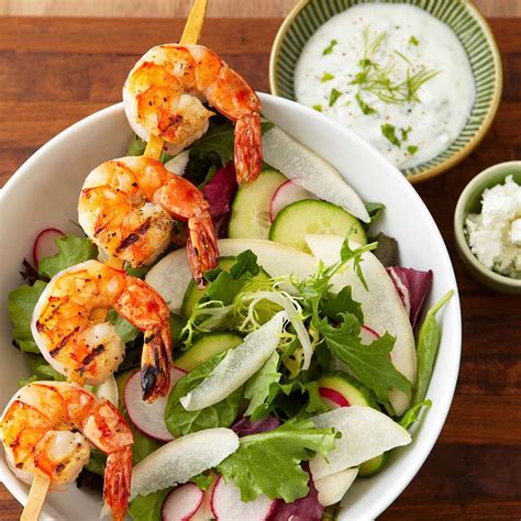 Grilled Shrimp Salad With Creamy Garlic Dressing Recipe Eatingwell