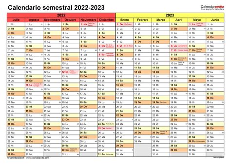 Calendario Semestral 2022 2023 En Word Excel Y Pdf