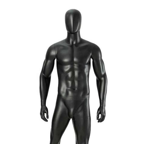 Male Full Body Mannequin Muscular Black Finish With Egghead Subastral