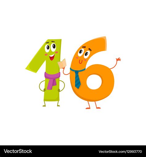 Cute And Funny Colorful 16 Number Characters Vector Image