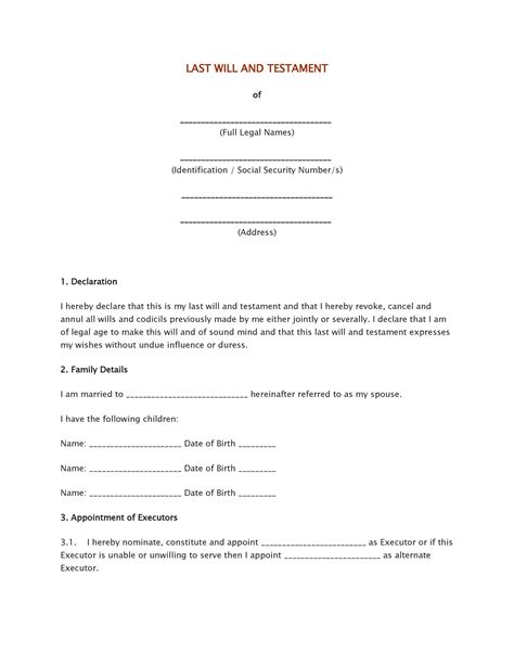 Printable Simple Last Will And Testament Free Template Printable