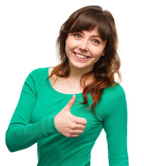 Woman Is Showing Thumb Up Gesture Stock Photo Image Of Close