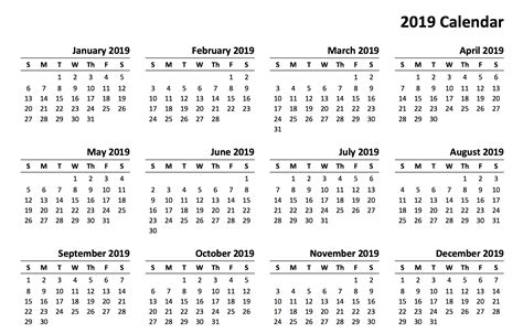 2019 Printable Calendar Templates Pdf Excel Word Free Calendars