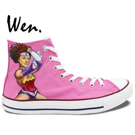 Wen Hand Painted Shoes Design Custom African American Wonder Woman Pink