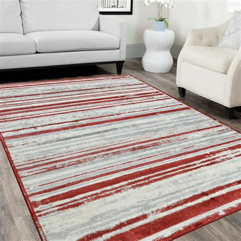 Hr Red And Gray Rugs Stripped Pattern Area Rug 5x7 Contemporary Carpet