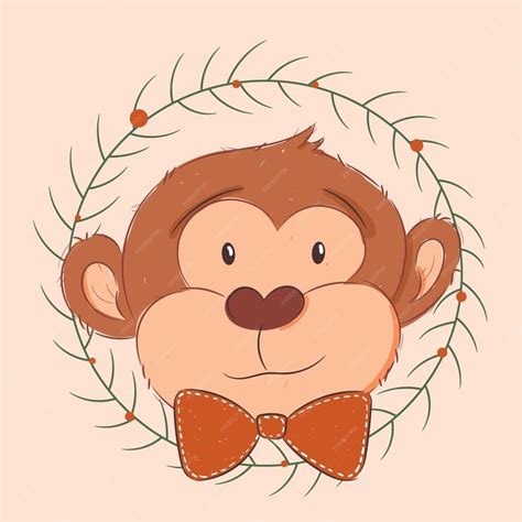 Premium Vector Cute Monkey In Christmas Wreath