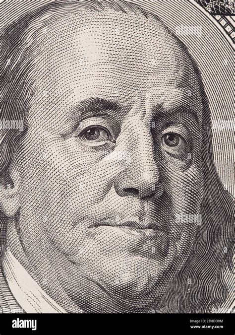 Benjamin Franklin Portrait Closeup Macro On The Us 100 Dollar Bill