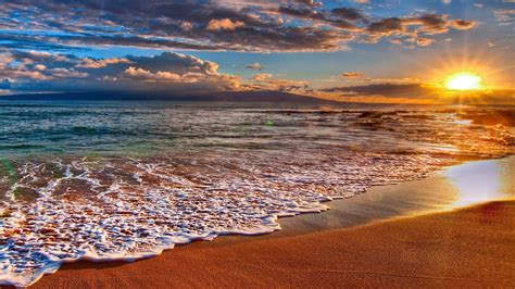 Download Sun Sky Beach Sand Ocean Sunset Nature Sunrise Hd Wallpaper