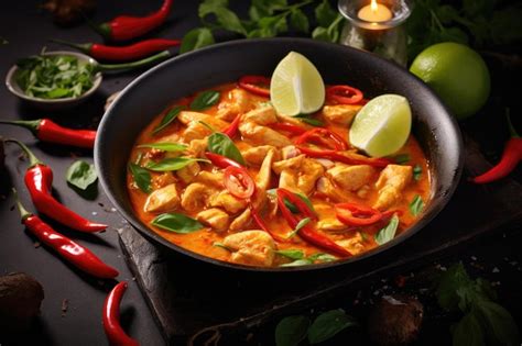 Premium Ai Image Thai Red Chicken Curry Chilli