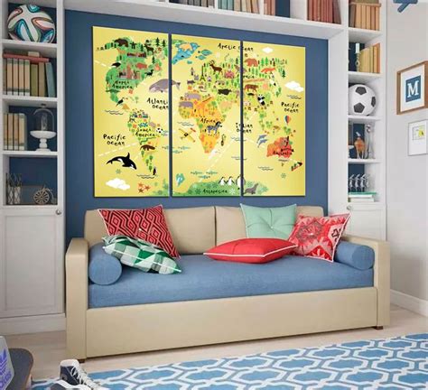 Sets Bedroom Wall Decor Kids World Map Wall Art Nursery Large Map