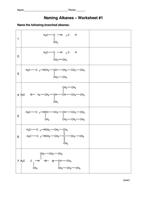 naming alkanes worksheet printable