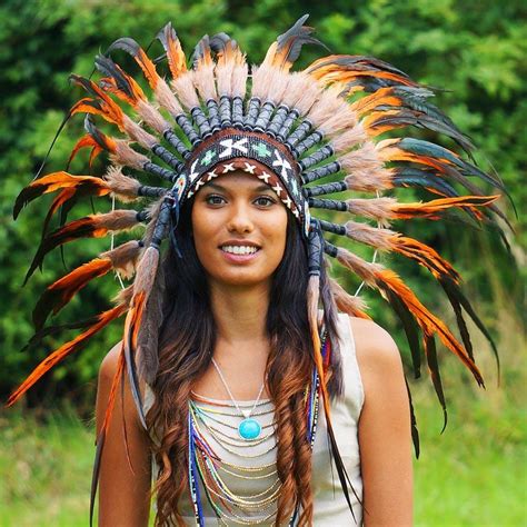 Orange Native American Headdress 75cm Indian Headdress Novum Crafts