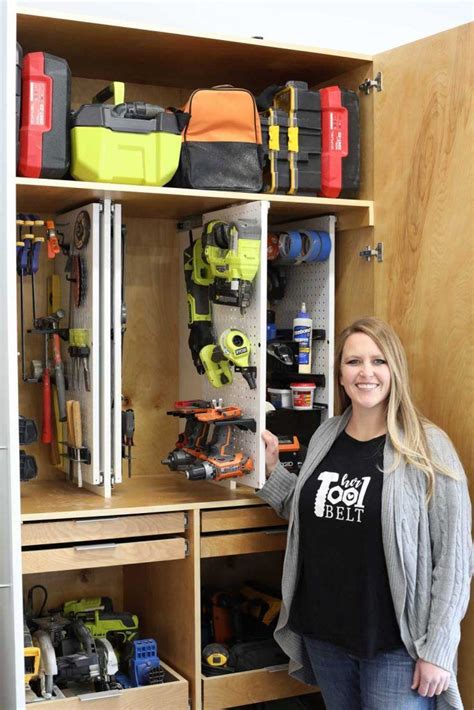 Deep inner storage for the process for installing cabinets in a garage is the same as in a kitchen. Garage Hand Tool Storage Cabinet Plans - Her Tool Belt ...